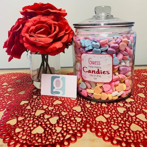 Jar of candy hearts for contest