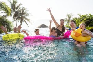 family at pool